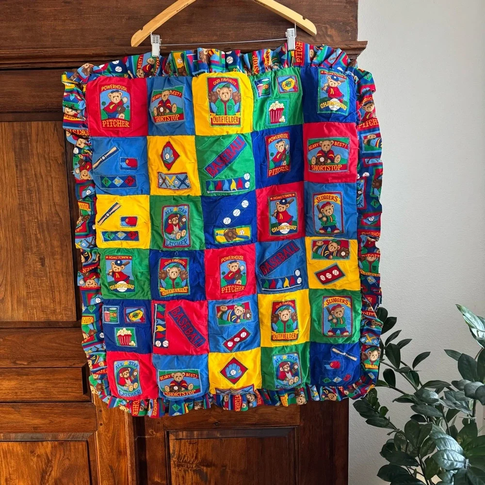 Handmade Baby Quilt Baseball Teddy Bear Theme